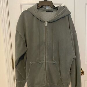 Brandy Melville Heather Green Gray Zip-Up Hoodie